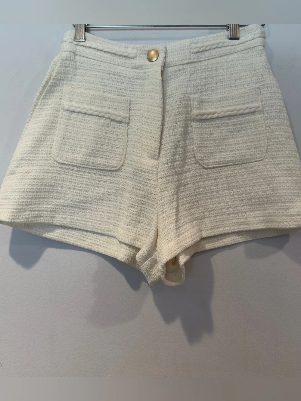 Ecru Adrian Women's Cream Textured High-Rise Shorts - Picture 5 of 9
